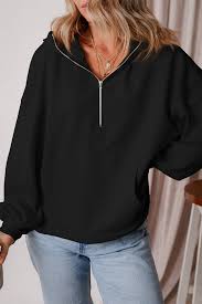 Black Zip-up Kangaroo Pocket Sweatshirt