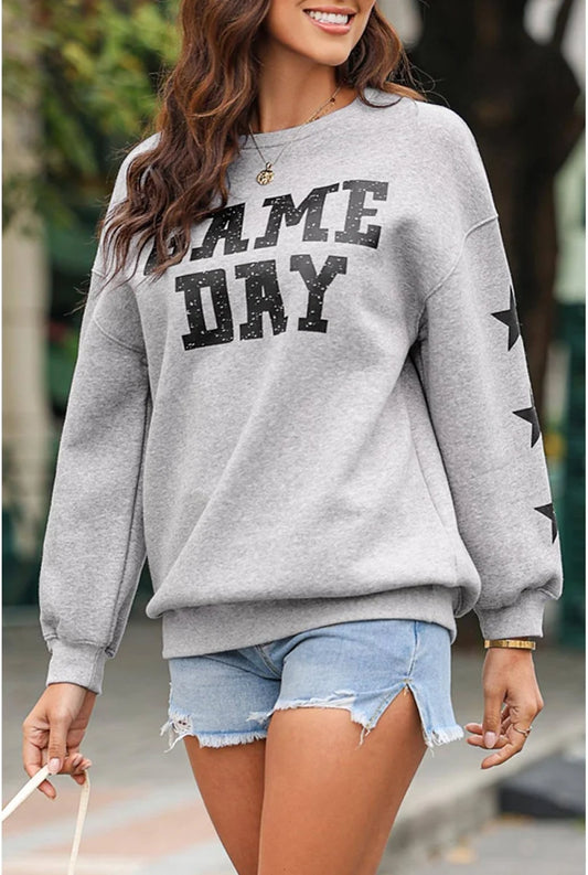 Gray Game Day Graphic Rugby Football Season Sweatshirt